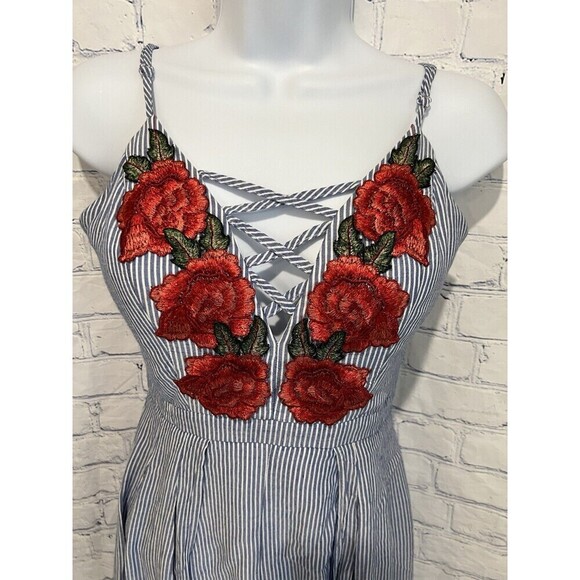 Crystal Doll blue and white stripe with patchwork roses zipper Back juniors 5 - Picture 2 of 9